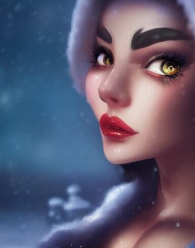 A lady close up that is playing in the snow