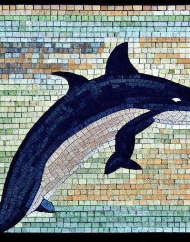 A mosaic of a dolphin in the costal inspired by Charles Ginner