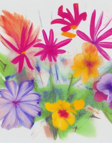 A painting of colorful flowers on a white background