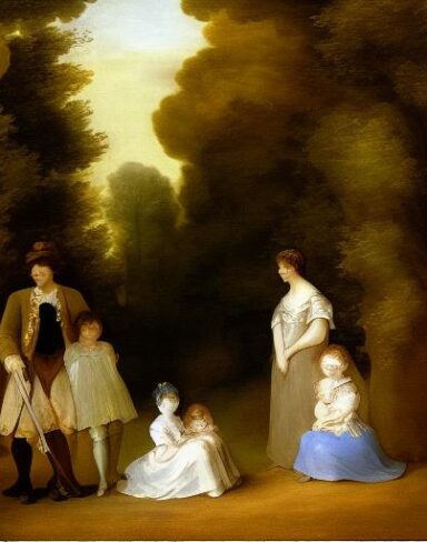 A painting of family in the forest with trees by Francisco de Holanda