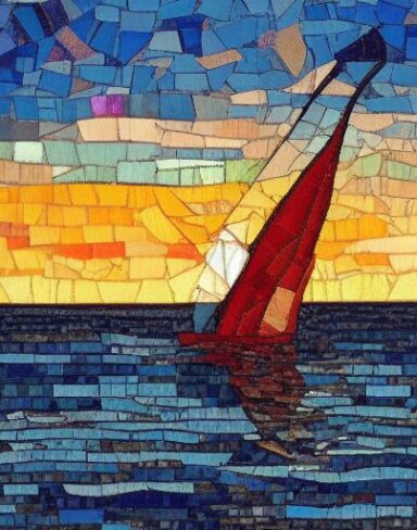 A painting of the sailboat on the water
