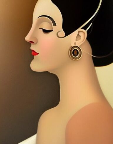 A painting of woman wearing earrings