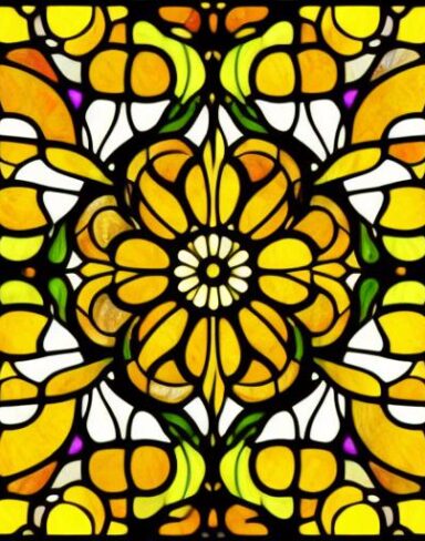 A stained glass picture of daisy flowers pattern