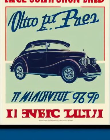 A vintage poster advertising a old vehicle