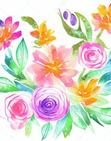 A watercolor drawing of colorful flowers on a white background inspired by Esteban Vicente