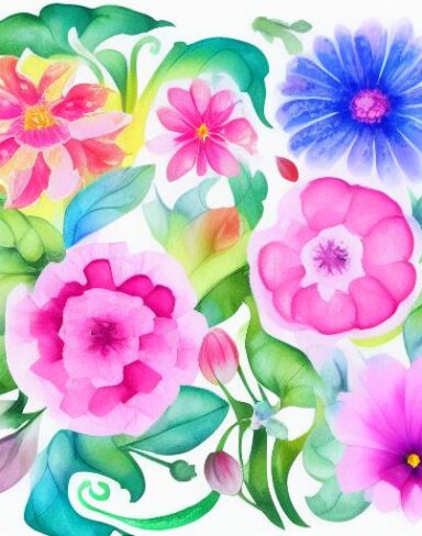A watercolor drawing of vivid and vibrant flowers on a white background inspired by Esteban Vicente