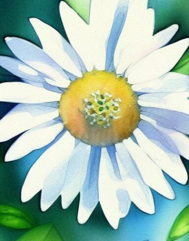 A watercolor drawing of white daisies