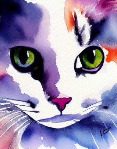 A watercolor painting of a cat by Olga Boznańska