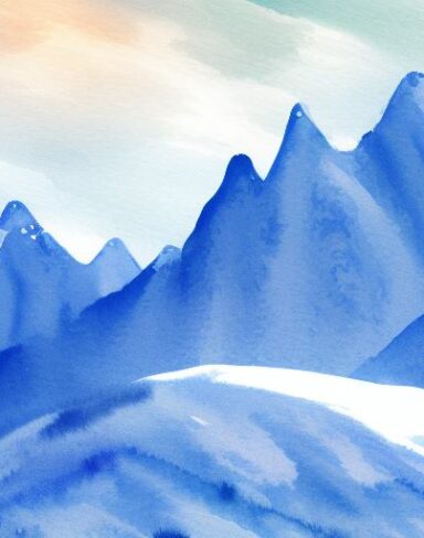 A watercolor painting of a snowy mountain. Burchfield