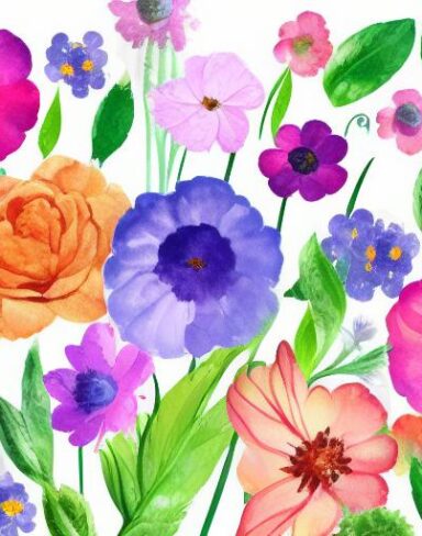 A watercolor painting of colorful flowers on a white background inspired by Esteban Vicente