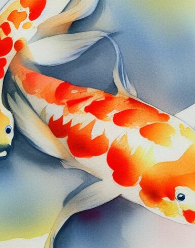 A watercolor painting of some koi fish