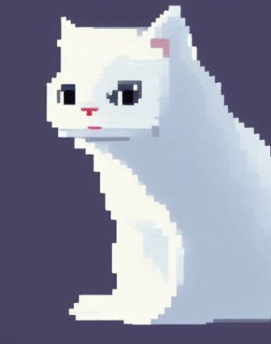 A white cat sitting on top of a white surface