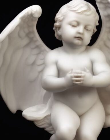 A white statue of the baby angel