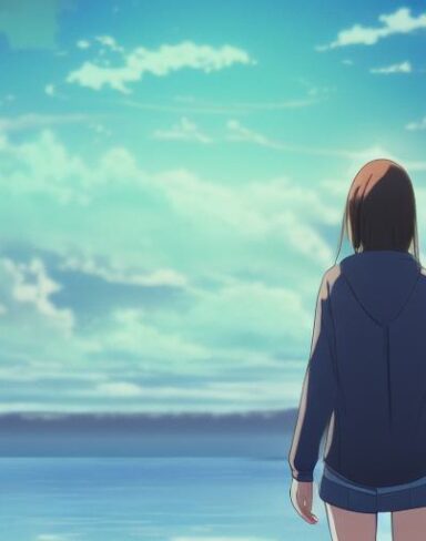 A woman standing in front of a body of water