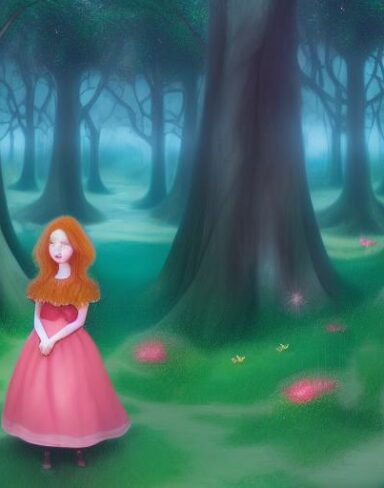 A young girl standing in a forest