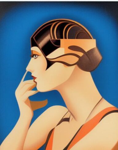 An art deco poster with a woman’s face