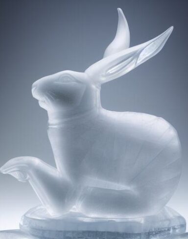 An ice sculpture of a elegant rabbit