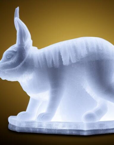 An ice sculpture of a rabbit