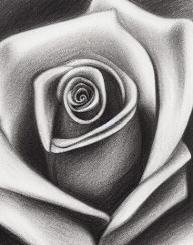 Black and white charcoal drawing of a rose
