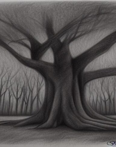 Black and white drawing of one tree