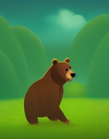 Brown bear on a green field