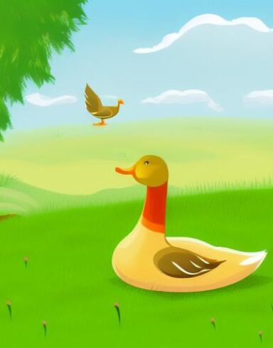 Couple of ducks on top of a green field