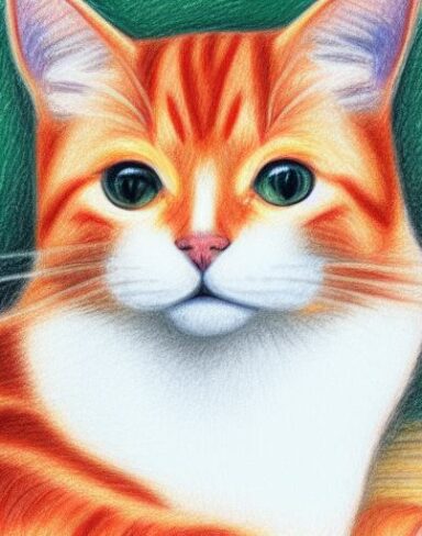 Crayon drawing of one cat