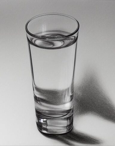 Drawing of a glass of water on table