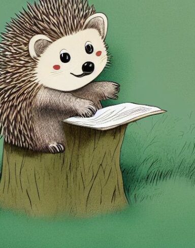 Hedge sitting on a stump in the nature