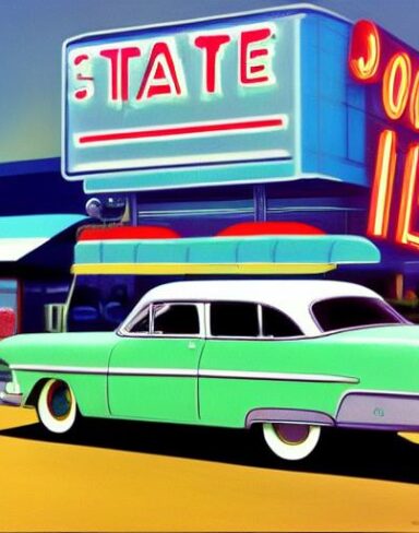 One car parked in front of a starlite diner