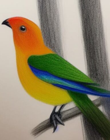 One colorful bird sitting on top of a tree branch