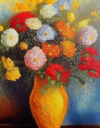 Painting of few flowers in a vase