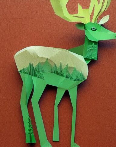 Paper cut of a deer in the forest