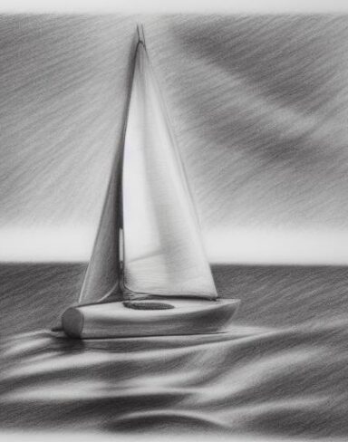 Pencil drawing of a sailboat in the water