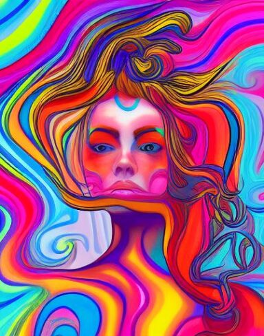 Psychedelic painting of a woman