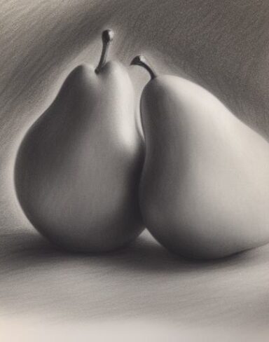 The art drawing of a pear and an apple