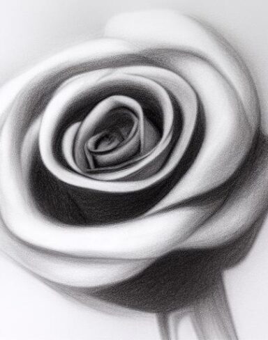 The black and white charcoal color drawing of a rose