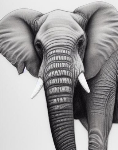 The black and white drawing of the elephant