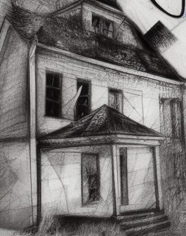 The black and white drawing of the house