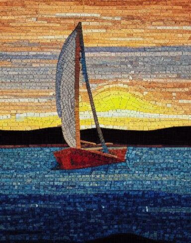 The mosaic of a sailboat on the water