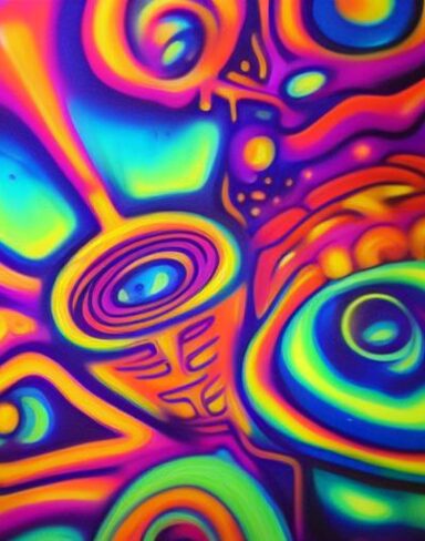 The painting on a wall of psychedelic art