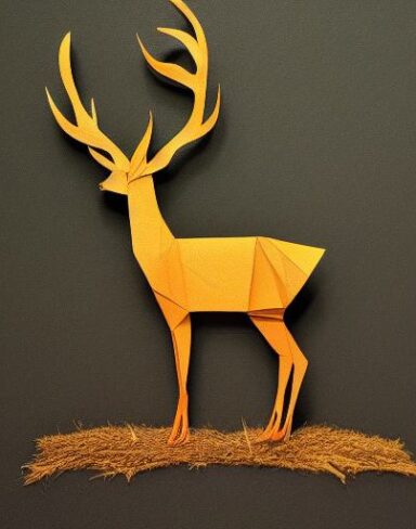 The paper cut of one deer in a forest