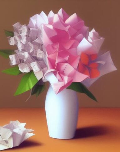 The vase filled with paper flowers
