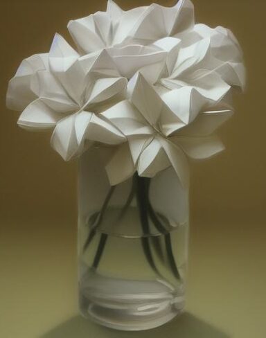 The vase with paper flowers inside the vase