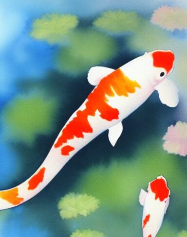 The watercolor painting of koi fish
