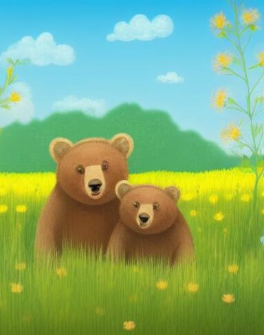 Two bears in a field of flowers