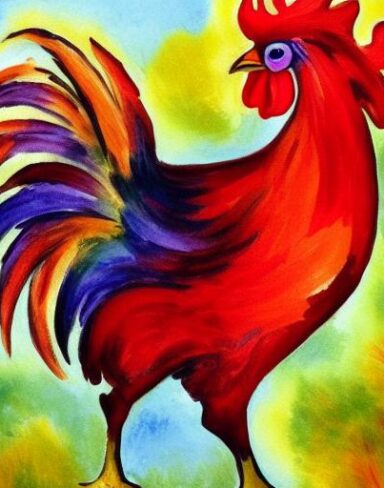 Watercolor painting of rooster