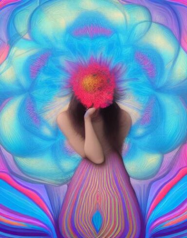 A bokeh-rich ultra-wide-angle psychedelic art piece inspired by Amanda Sage