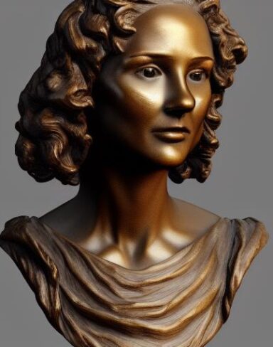 A bronze bust sculpture of a lady