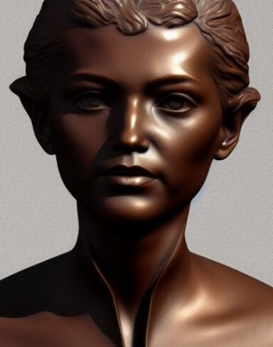 A bronze bust sculpture of one young lady
